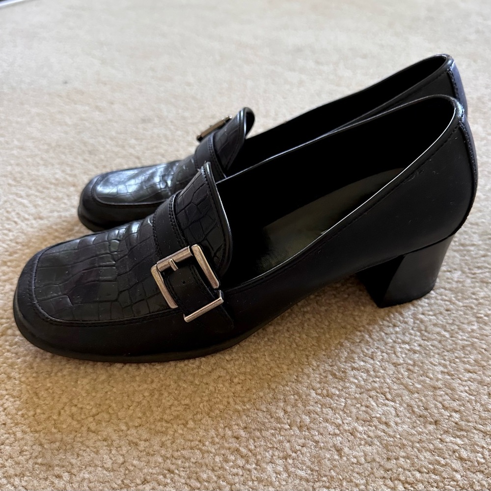Zodiac Black Faux Leather Loafer Pumps with 2” heels